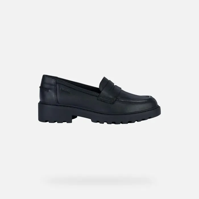 Kids Geox Uniform Shoes CASEY Junior Girl039s Black Leather Loafers UNIFORM Black