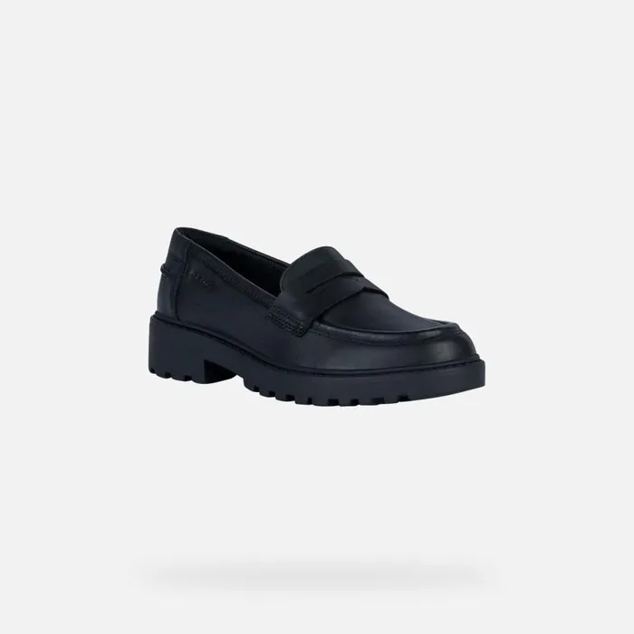 Kids Geox Uniform Shoes CASEY Junior Girl039s Black Leather Loafers UNIFORM Black
