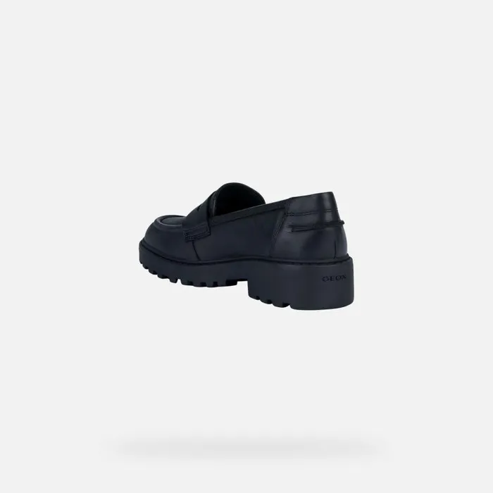 Kids Geox Uniform Shoes CASEY Junior Girl039s Black Leather Loafers UNIFORM Black