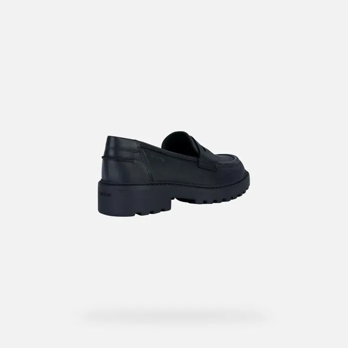 Kids Geox Uniform Shoes CASEY Junior Girl039s Black Leather Loafers UNIFORM Black
