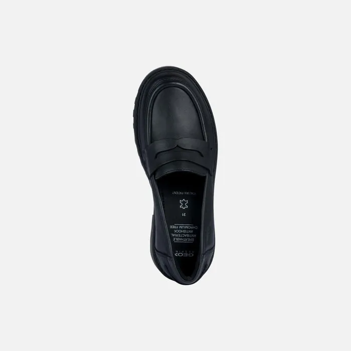 Kids Geox Uniform Shoes CASEY Junior Girl039s Black Leather Loafers UNIFORM Black