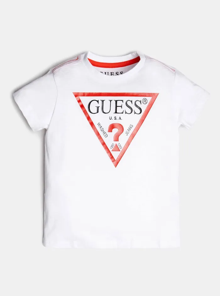Kids Little Boy GUESS White Short Sleeve Triangle Logo Tee 27