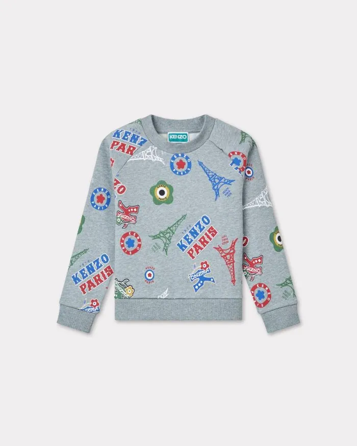 Kids Printed Cotton Sweatshirt Misty Grey Kenzo Tshirts And Sweatshirts