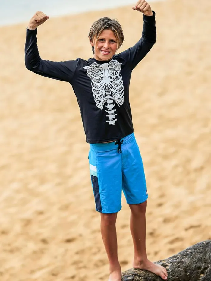 Kids Rashguards Volcom Big Boys Skeleton Long Sleeve Rashguard 8211 Black