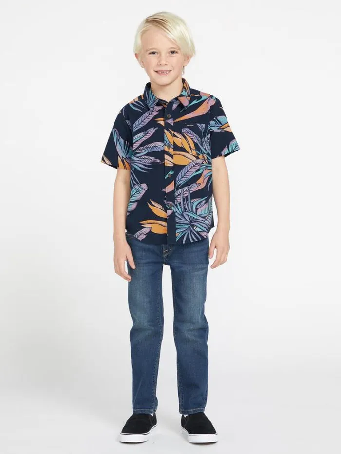 Kids Shirts and Flannels Volcom Little Boys Indo Spray Floral Woven Short Sleeve Shirt 8211 Navy