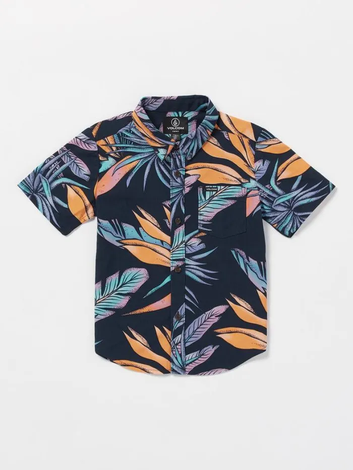 Kids Shirts and Flannels Volcom Little Boys Indo Spray Floral Woven Short Sleeve Shirt 8211 Navy