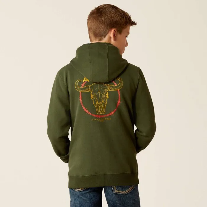 Kids Sweatshirts and Hoodies Ariat Barbwire Skull Hoodie Dark Green