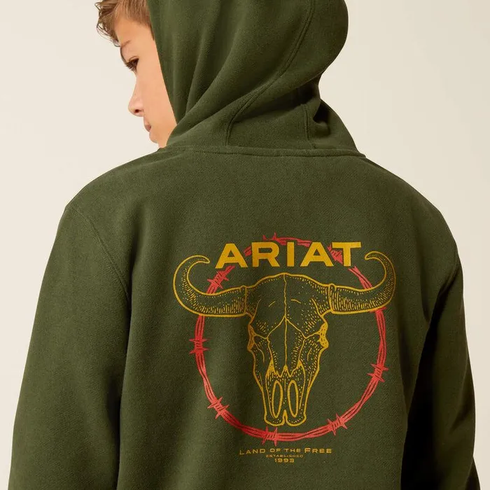 Kids Sweatshirts and Hoodies Ariat Barbwire Skull Hoodie Dark Green Kids Sweatshirts and Hoodies Ariat Barbwire Skull Hoodie Dark Green