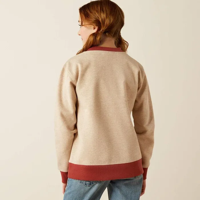 Kids Sweatshirts and Hoodies Ariat Bronc Junior Sweatshirt Oatmeal Heathermarsala Kids Sweatshirts and Hoodies Ariat Bronc Junior Sweatshirt Oatmeal Heathermarsala