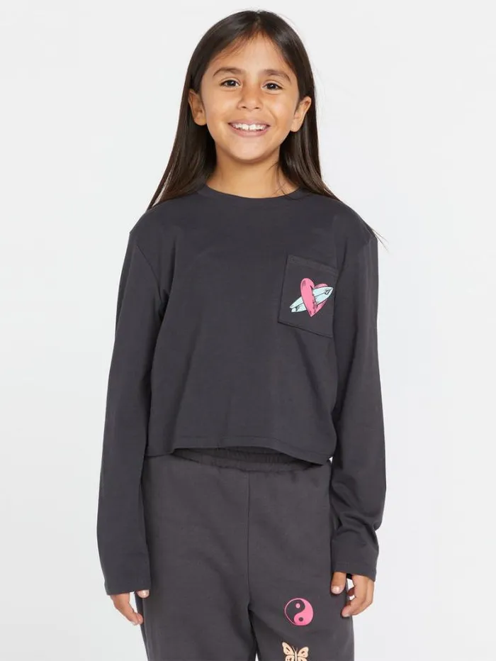 Kids TShirts and Tanks Volcom Girls Pocket Dial Long Sleeve Shirt 8211 Vintage Black