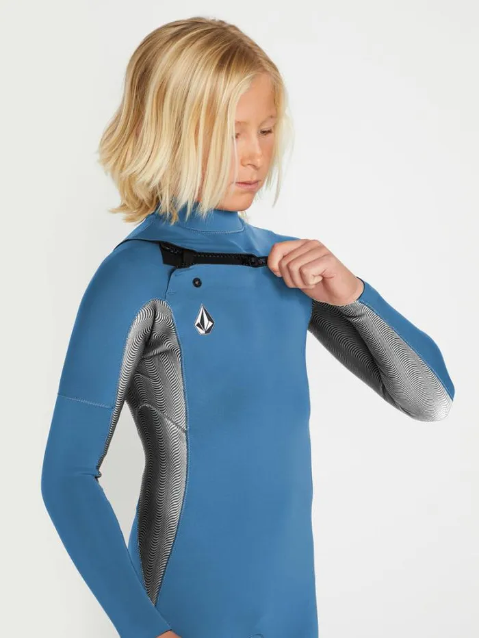 Kids Wetsuits Volcom Big Boys Modulator 2mm Chest Zip Long Sleeve Springsuit 8211 Cruzer Blue