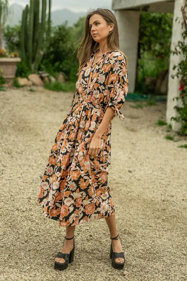 Kinsley Floral Midi Dress 8211 FINAL SALE Black Women Bohme Dresses