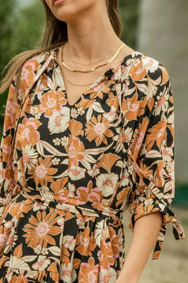 Kinsley Floral Midi Dress 8211 FINAL SALE Black Women Bohme Dresses
