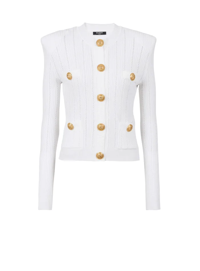 Knit Cardigan With Gold Buttons White Women Balmain Knitwear