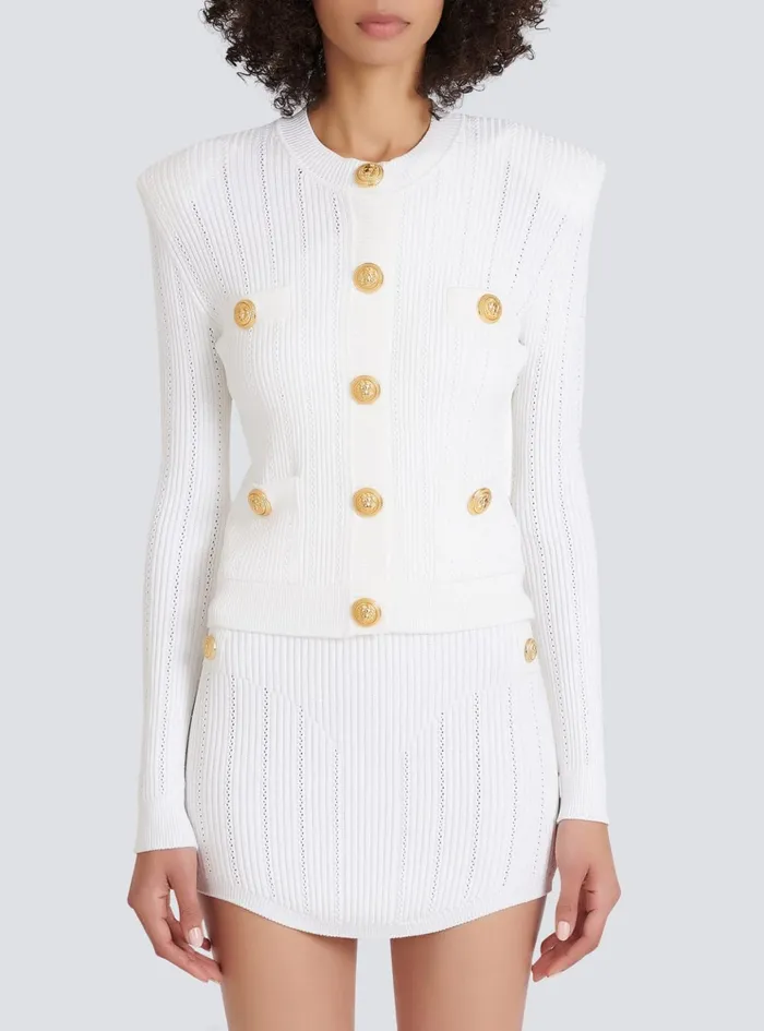 Knit Cardigan With Gold Buttons White Women Balmain Knitwear