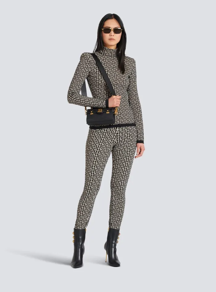 Knit Leggings With Monogram Black Women Balmain Trousers And Shorts