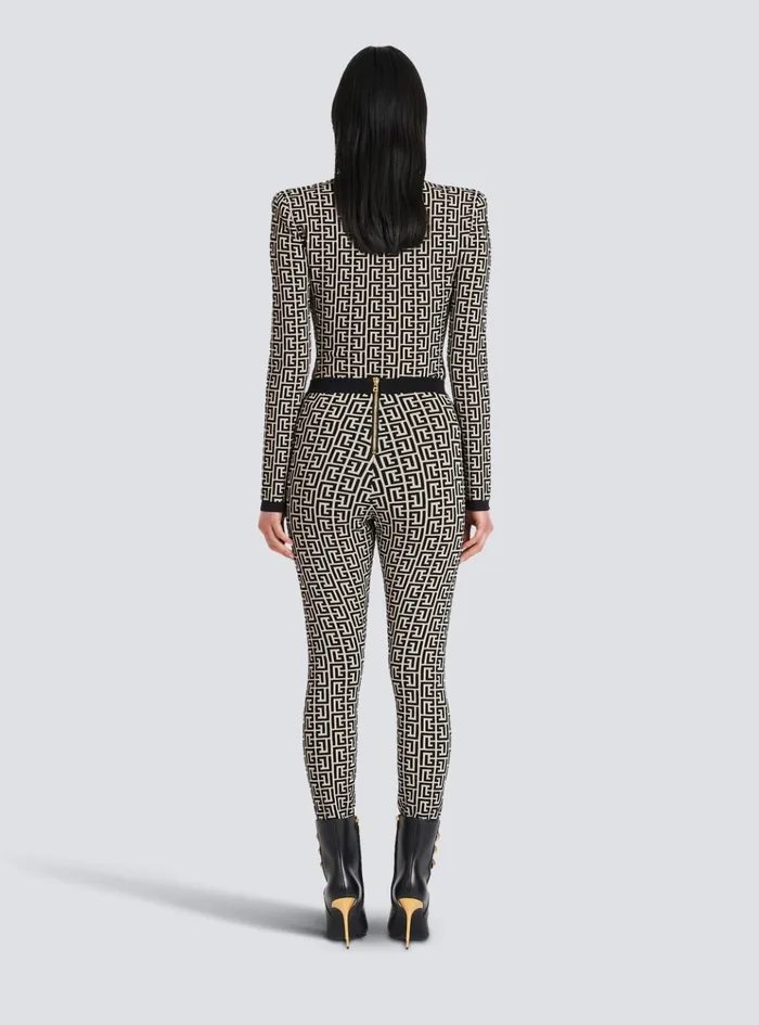 Knit Leggings With Monogram Black Women Balmain Trousers And Shorts