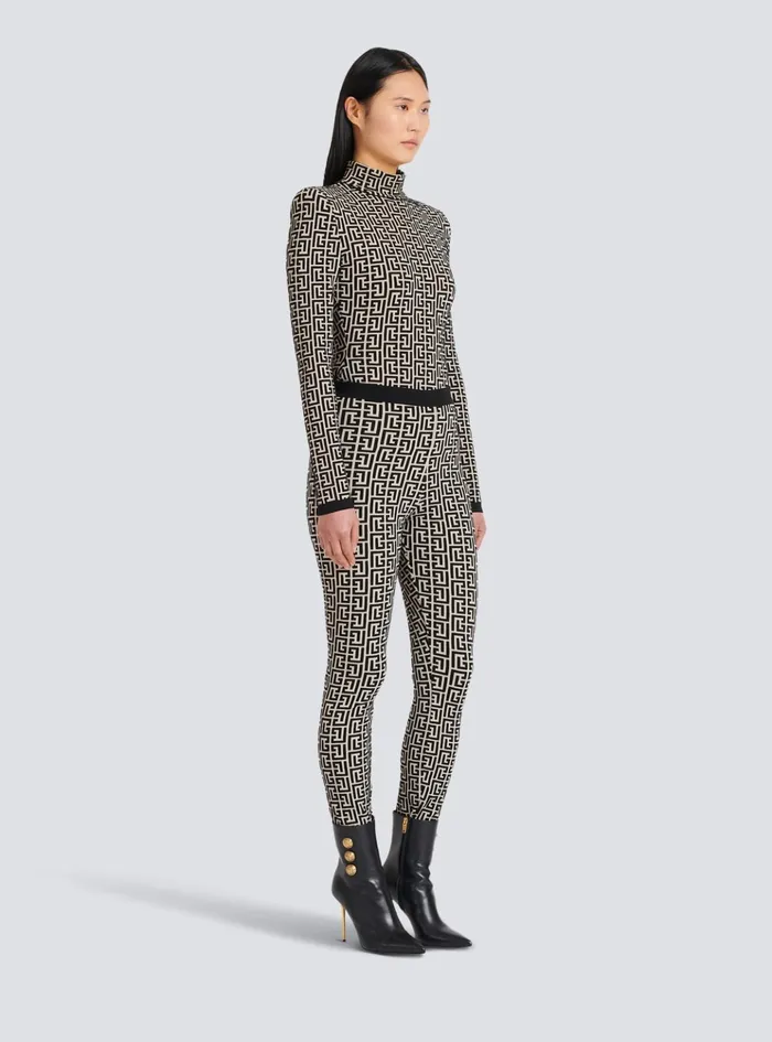 Knit Leggings With Monogram Black Women Balmain Trousers And Shorts