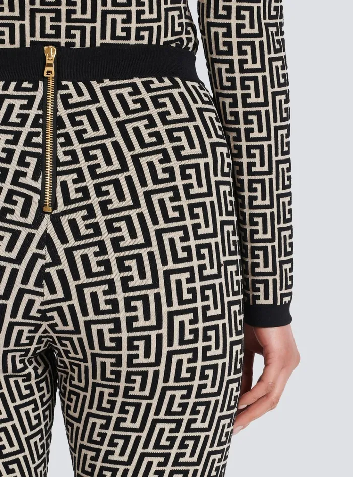 Knit Leggings With Monogram Black Women Balmain Trousers And Shorts