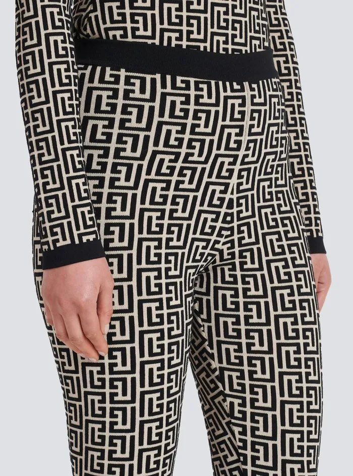 Knit Leggings With Monogram Black Women Balmain Trousers And Shorts
