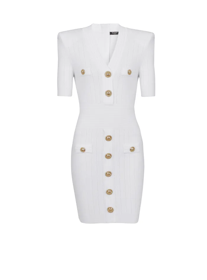 Knitted Dress With Buttons White Women Balmain Dresses