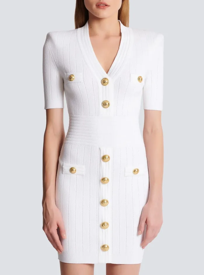 Knitted Dress With Buttons White Women Balmain Dresses