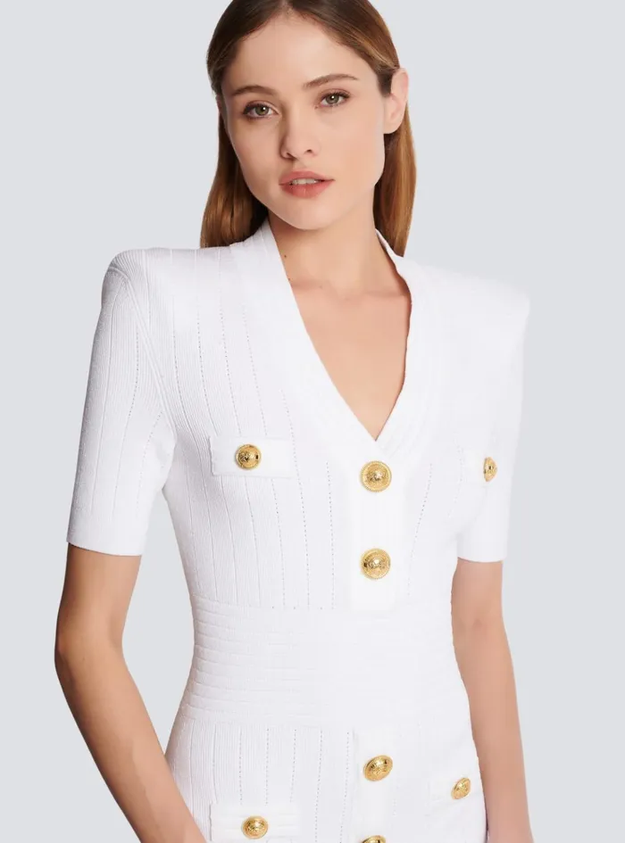Knitted Dress With Buttons White Women Balmain Dresses