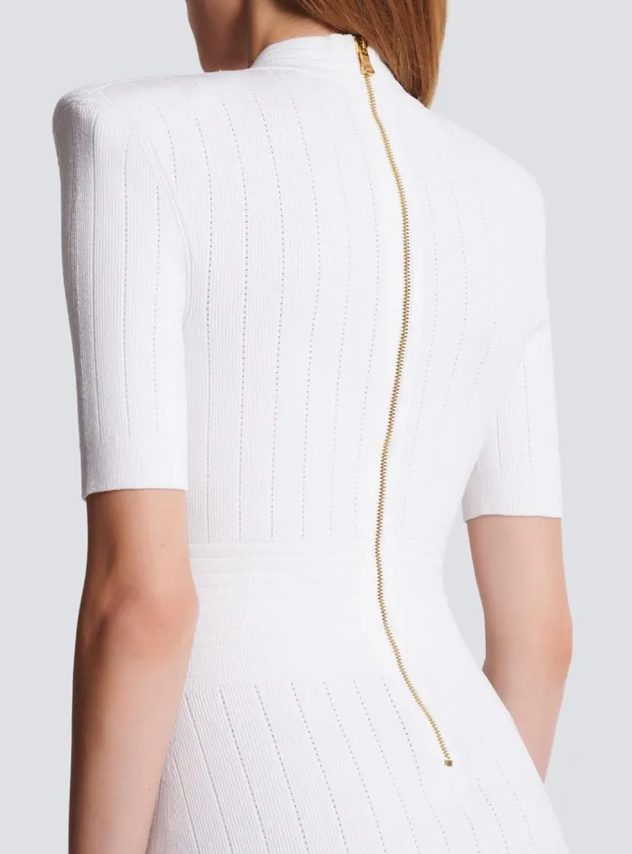 Knitted Dress With Buttons White Women Balmain Dresses