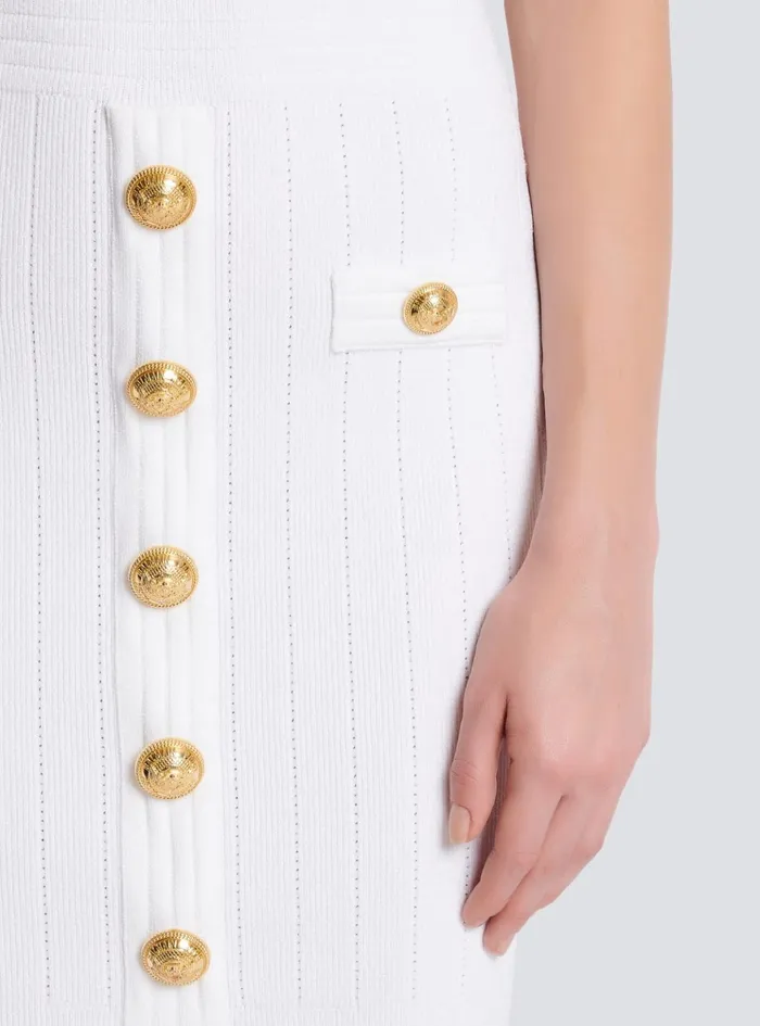 Knitted Dress With Buttons White Women Balmain Dresses