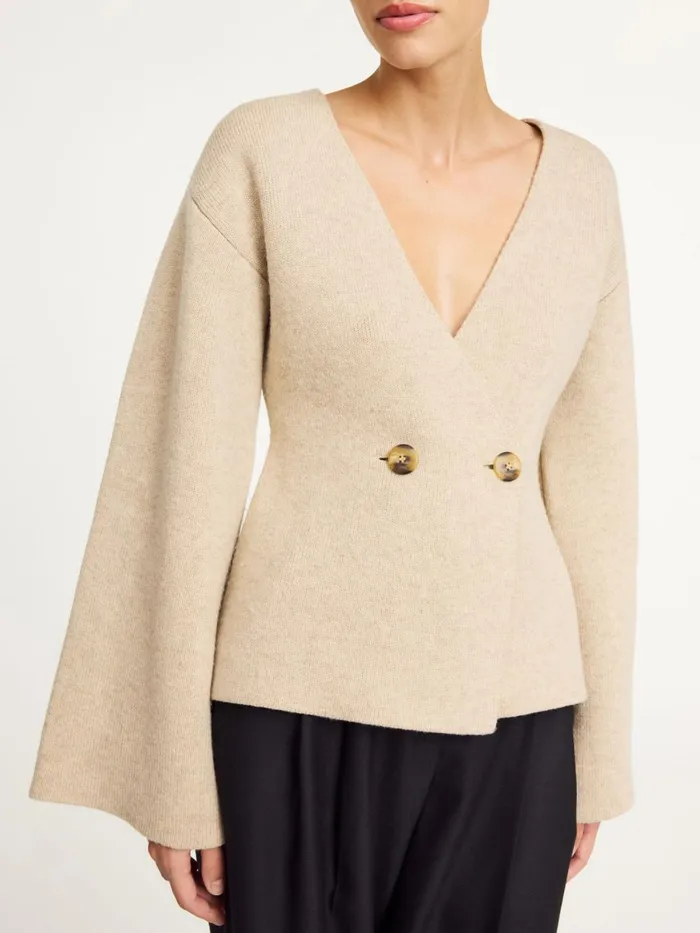 Knitwear Women By Malene Birger Tinley Wool Cardigan Twill Beige Knitwear Women By Malene Birger Tinley Wool Cardigan Twill Beige