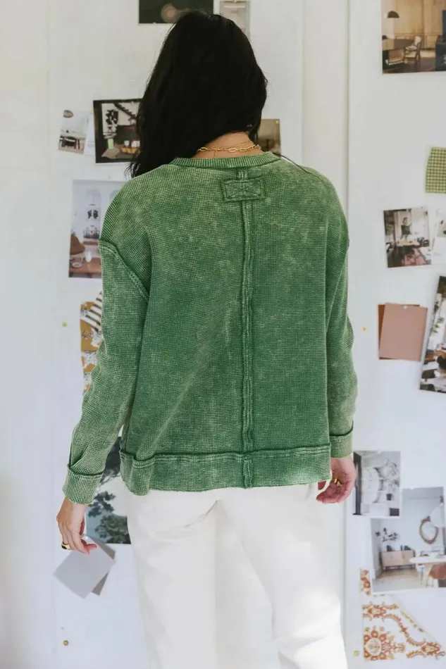 Konnor Waffle Knit Top Green Women Bohme Tees and Tanks