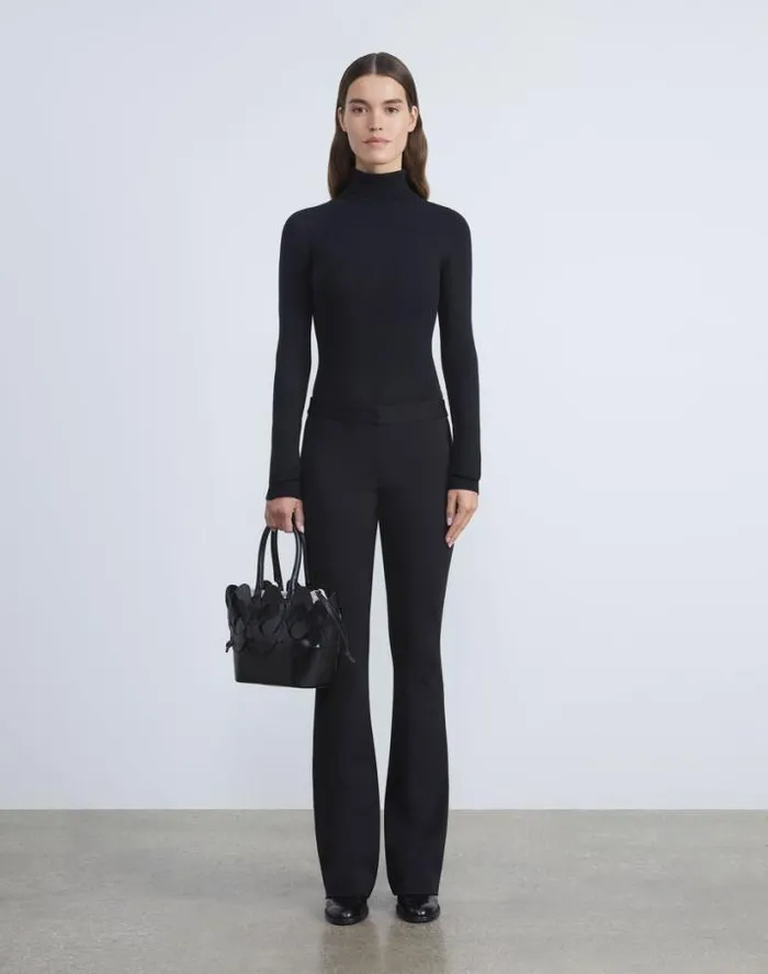 Lafayette 148 New York Compact Stretch Viscose Waldorf Flared Pant Black Ready To Wear Pants and Shorts