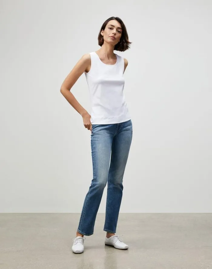 Lafayette 148 New York Cotton Rib Scoop Neck Tank Black Ready To Wear Tops and Tees