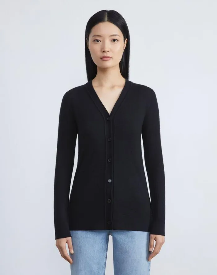 Lafayette 148 New York Fine Gauge Cashmere VNeck Cardigan Black Ready To Wear Sweaters and Knits