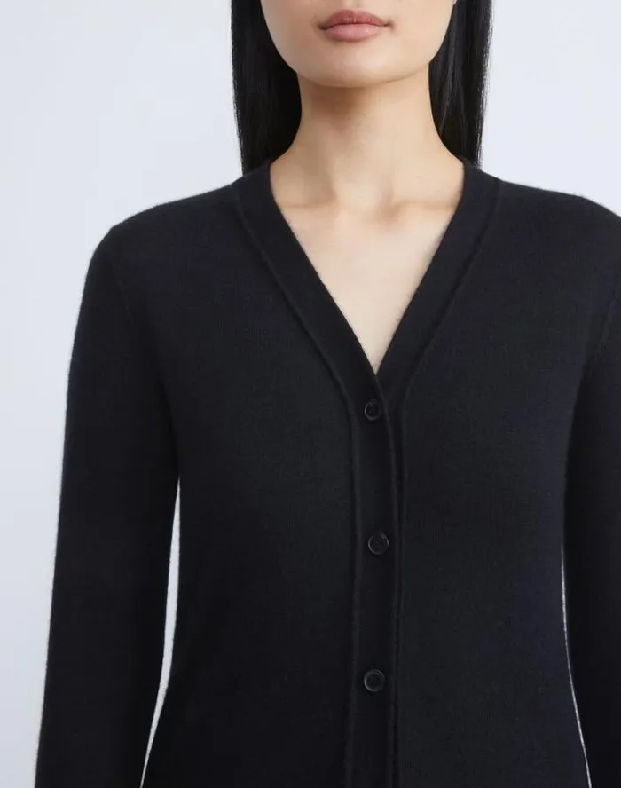 Lafayette 148 New York Fine Gauge Cashmere VNeck Cardigan Black Ready To Wear Sweaters and Knits