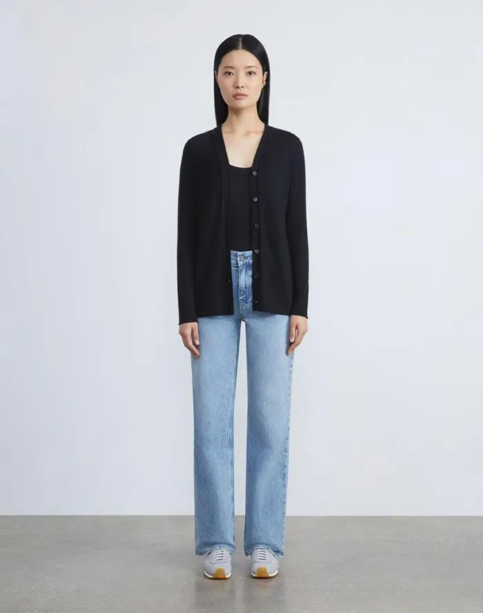 Lafayette 148 New York Fine Gauge Cashmere VNeck Cardigan Black Ready To Wear Sweaters and Knits