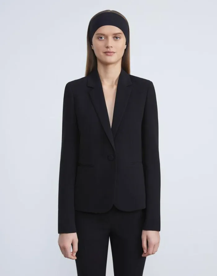 Lafayette 148 New York Finesse Crepe Single Button Blazer Black Ready To Wear Jackets and Blazers