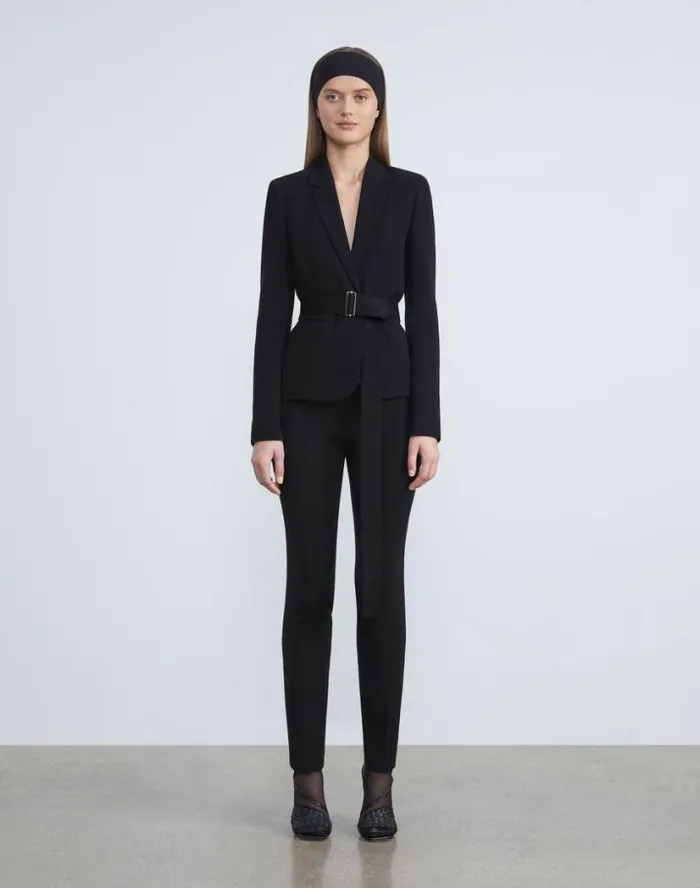 Lafayette 148 New York Finesse Crepe Single Button Blazer Black Ready To Wear Jackets and Blazers