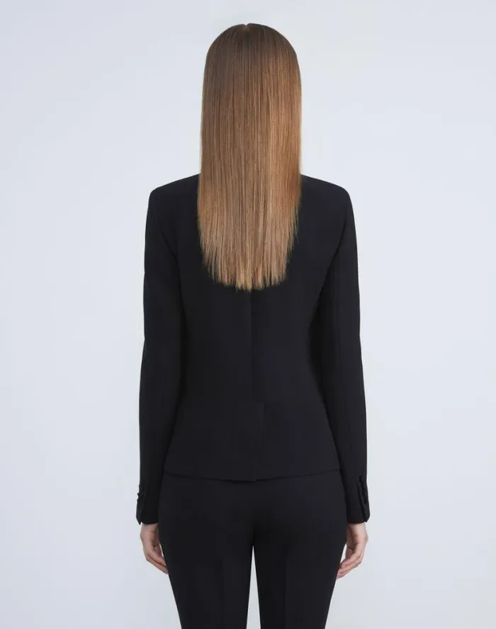Lafayette 148 New York Finesse Crepe Single Button Blazer Black Ready To Wear Jackets and Blazers
