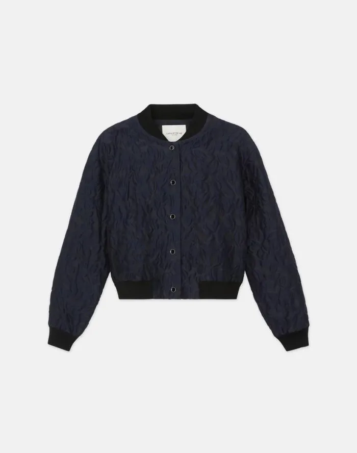 Lafayette 148 New York Flora Bloom Cloqu Jacquard CottonSilk Bomber Jacket Midnight Blue Ready To Wear Jackets and Blazers Lafayette 148 New York Flora Bloom Cloqu Jacquard CottonSilk Bomber Jacket Midnight Blue Ready To Wear Jackets and Blazers