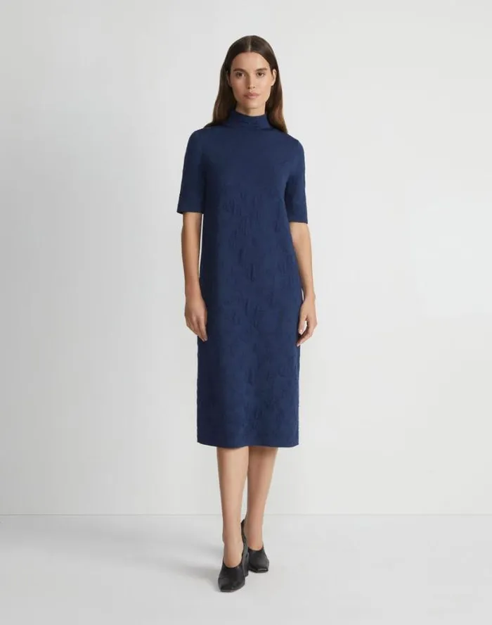 Lafayette 148 New York Flora Jacquard Responsible Fine Gauge MerinoViscose Sweater Dress Midnight Blue Ready To Wear Dresses