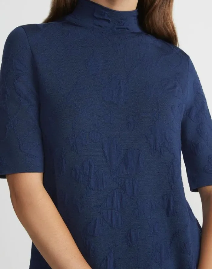 Lafayette 148 New York Flora Jacquard Responsible Fine Gauge MerinoViscose Sweater Dress Midnight Blue Ready To Wear Dresses