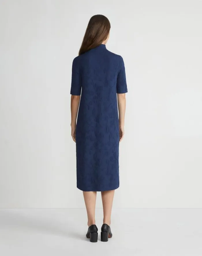 Lafayette 148 New York Flora Jacquard Responsible Fine Gauge MerinoViscose Sweater Dress Midnight Blue Ready To Wear Dresses