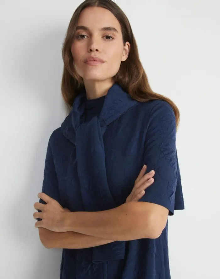 Lafayette 148 New York Flora Jacquard Responsible Fine Gauge MerinoViscose Sweater Dress Midnight Blue Ready To Wear Dresses