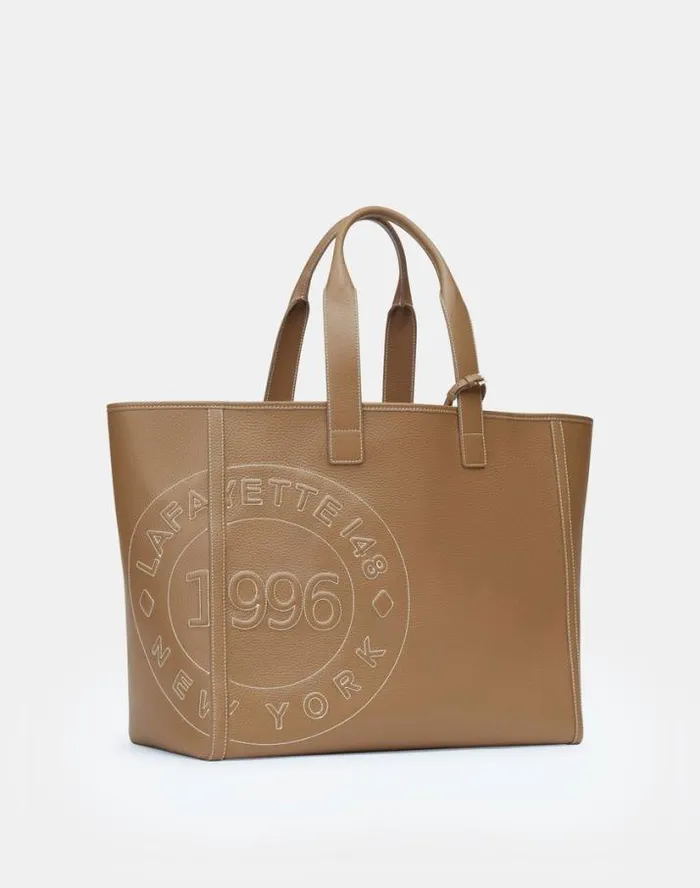 Lafayette 148 New York Grained Calfskin Leather Postmark L Tote Cadet Khaki Handbags Totes