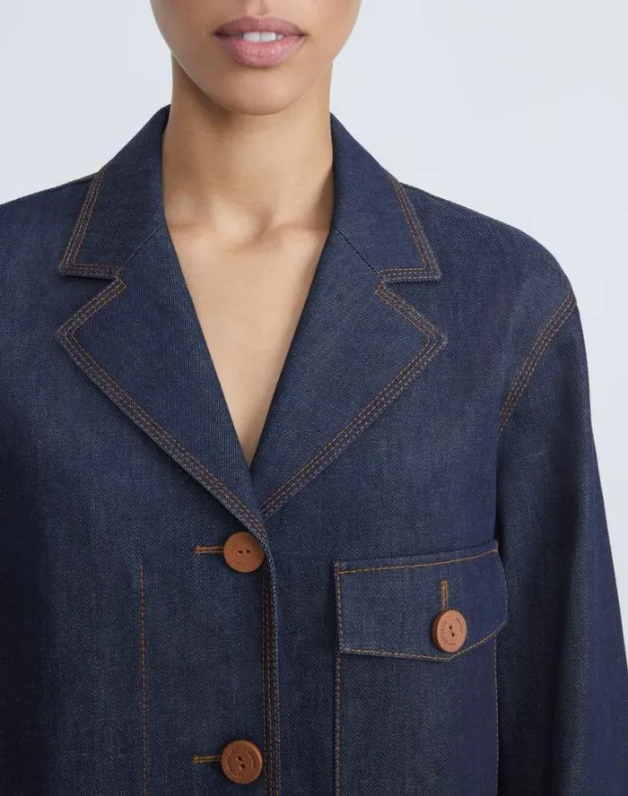 Lafayette 148 New York L148 Denim ALine Chore Jacket Shipyard Indigo Ready To Wear Jackets and Blazers