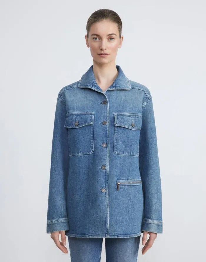 Lafayette 148 New York L148 Denim Chore Jacket Faded Skyline Ready To Wear Jackets and Blazers