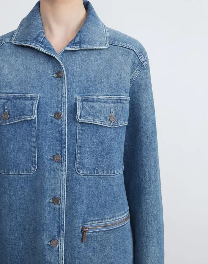 Lafayette 148 New York L148 Denim Chore Jacket Faded Skyline Ready To Wear Jackets and Blazers
