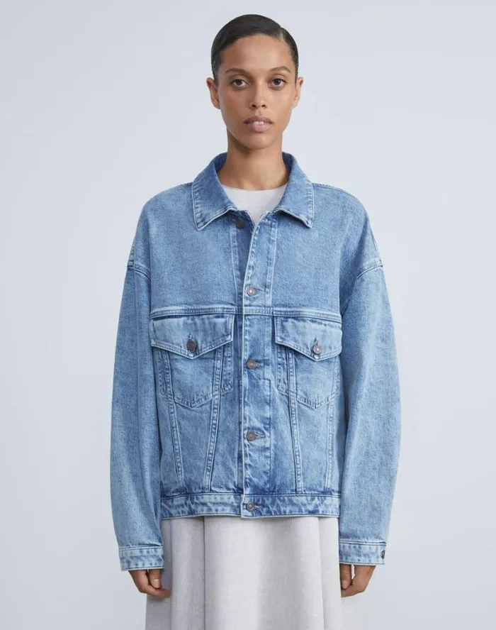 Lafayette 148 New York L148 Denim Oversized Jacket Stonewash Blue Ready To Wear Jackets and Blazers