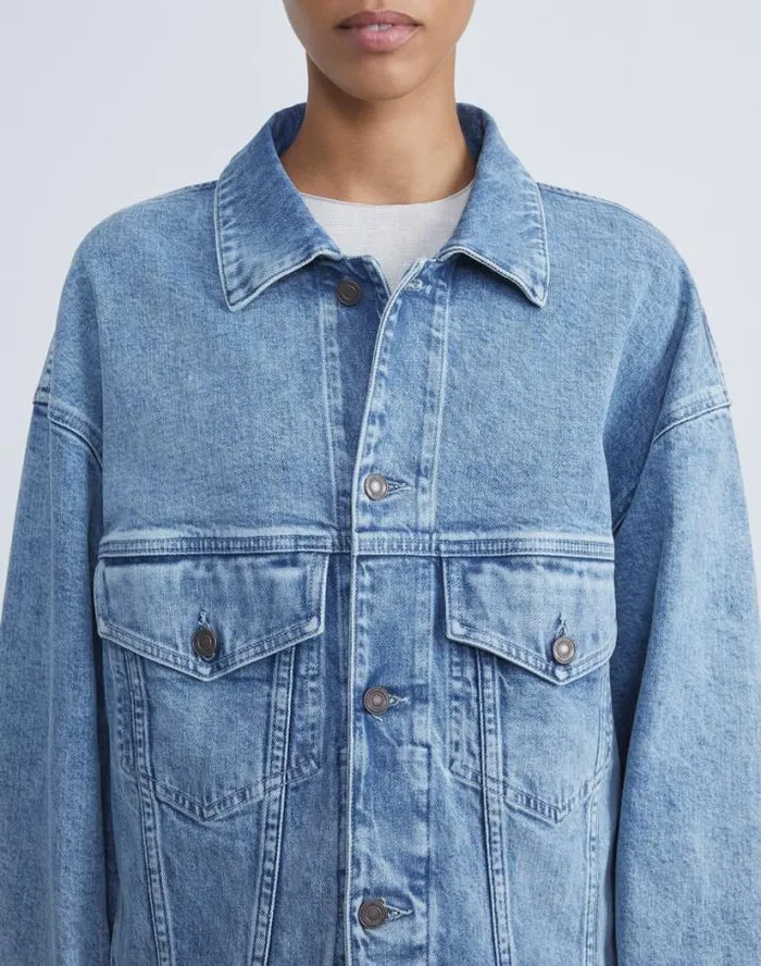 Lafayette 148 New York L148 Denim Oversized Jacket Stonewash Blue Ready To Wear Jackets and Blazers